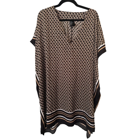 H&M Tops - H&M Kaftan Tunic Black Tan Geometric Chain Link Print Oversized One Size Top